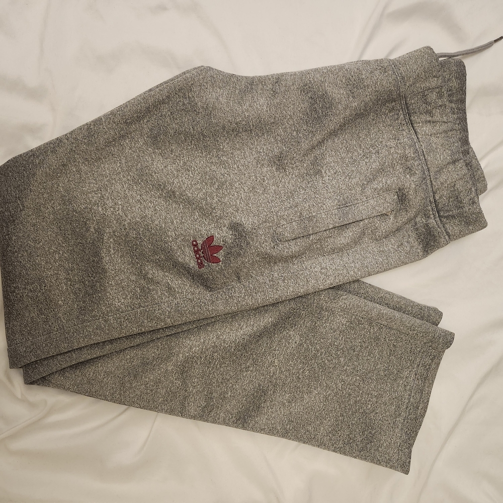 Adidas Heather Gray Joggers with Red Logo